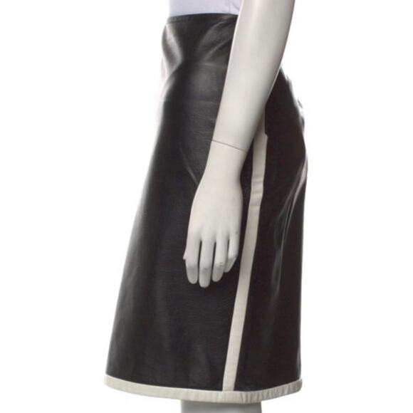 Ralph Lauren Lambskin Skirt - Purple Label - Cream and Black - Size Large - Sz 6 - Picture 3 of 14